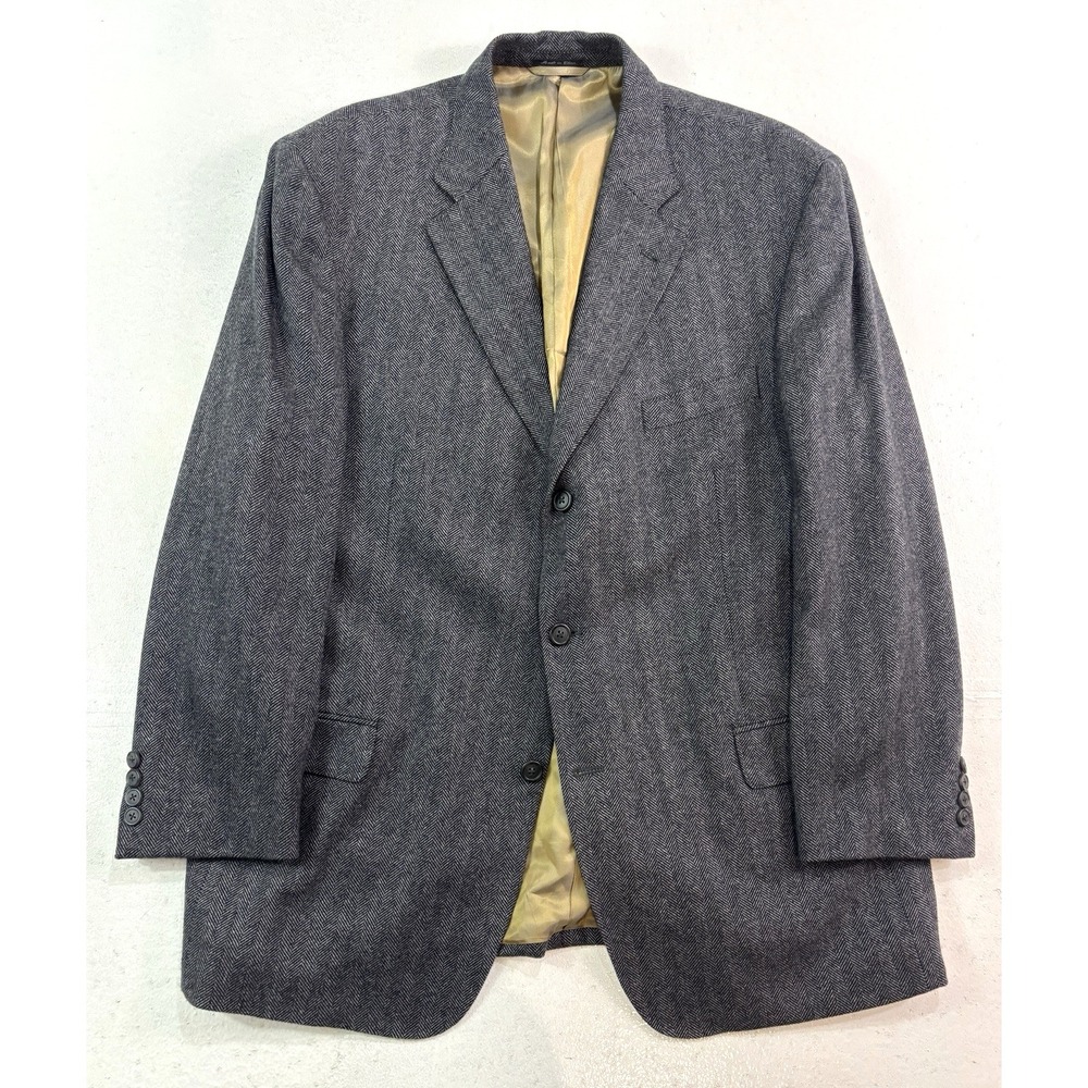 Ibiza 46R 100% Cashmere blazer jacket sport‎ suit coat charcoal gray herringbone